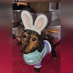Ceramic Dachshund Figurine in Bunny Outfit
